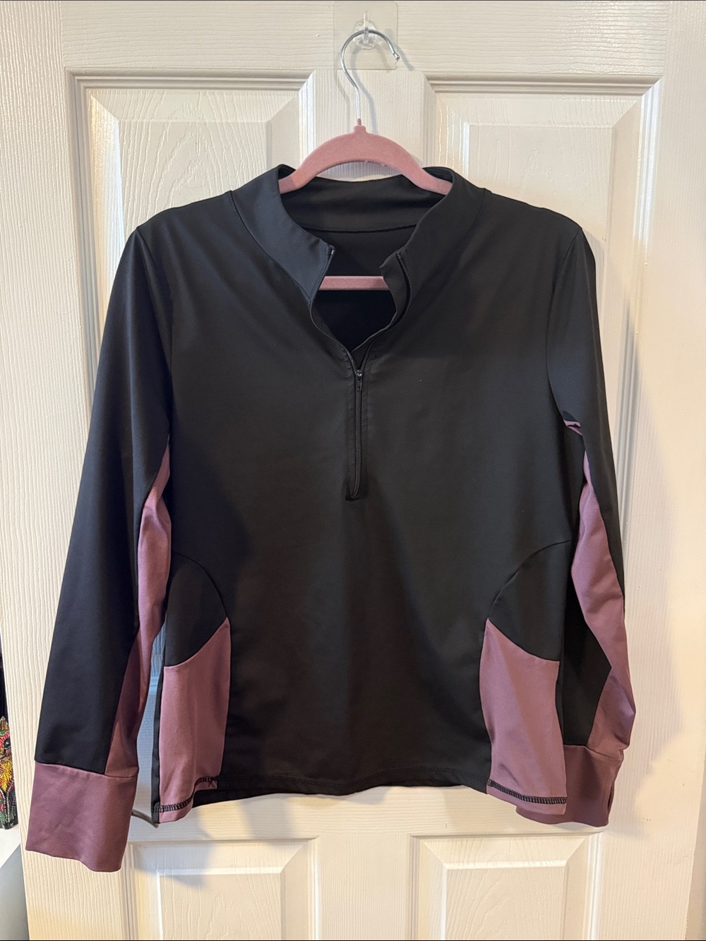 SHEIN Black and Mauve Quarter-Zip Pullover Hoodie/ pants set